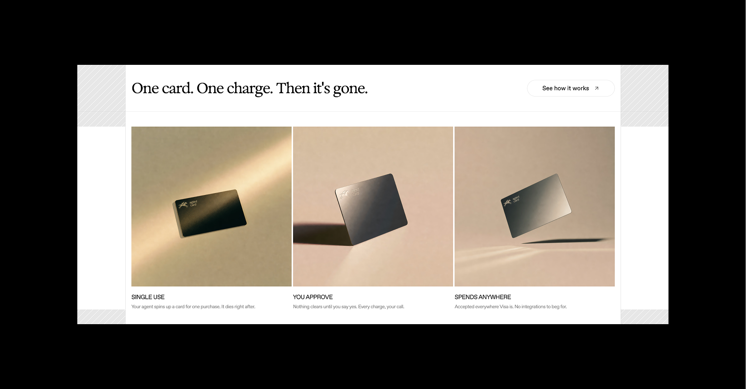 Agentcard website — one card, one charge section